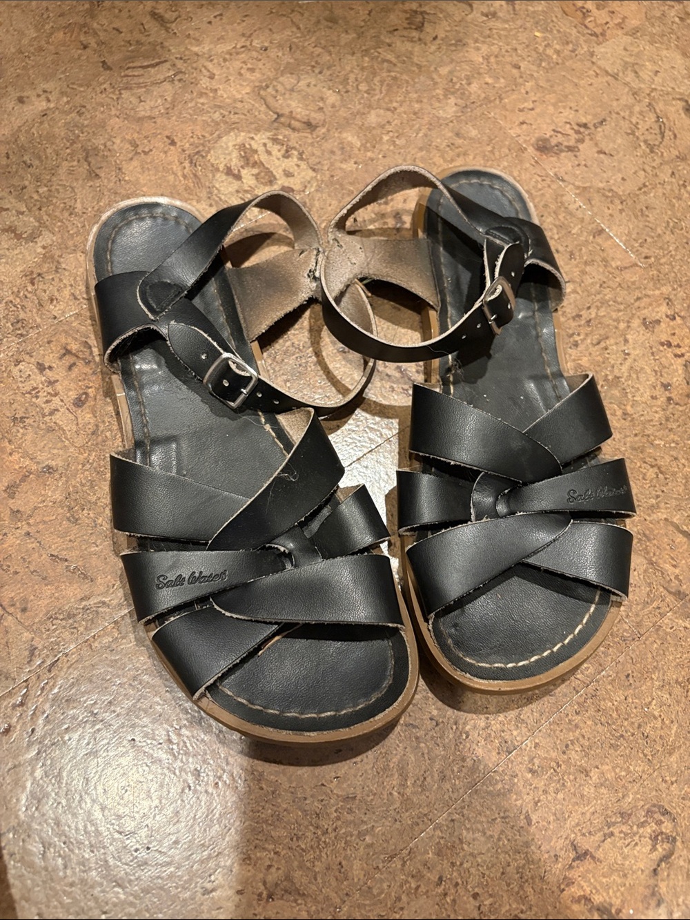 Salt Water Sandals by Hoy Black Leather Strappy Sandals